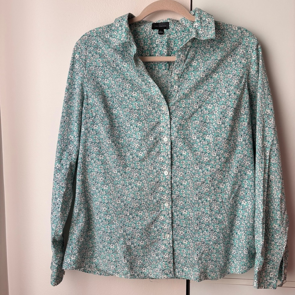 The Limited 100% Cotton Floral Button Down Blouse Large Long Sleeve Shirt Button